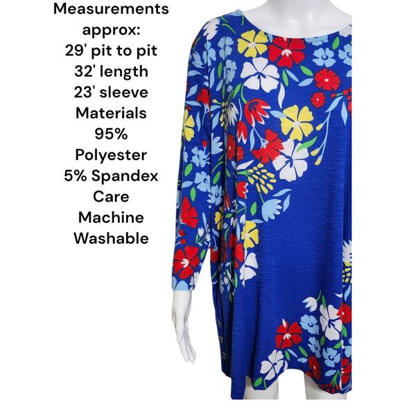 MULTIPLES Plus Size 2X Shirt Three Quarters Sleeve Bateau Neck Side Button Tunic - Picture 3 of 8